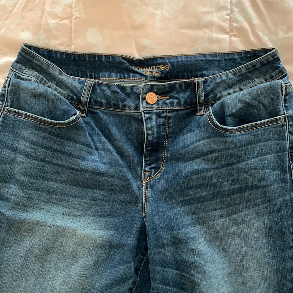 MAURICE’S - mid rise - dark distressed legging - size L - short length